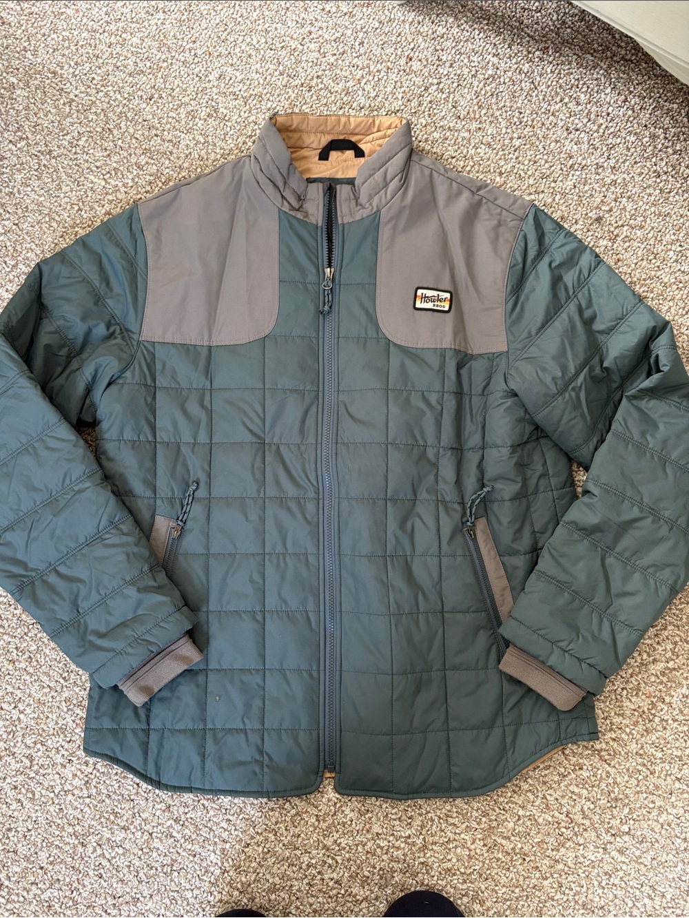 Howler Brothers Men's Teal Quilted Puffer Jacket with Gray Shoulder Yoke